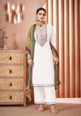Ambarlyn Rayon Embroidered Salwar Kameez Suit with Bandhani Printed Dupatta | Palazzo Pants